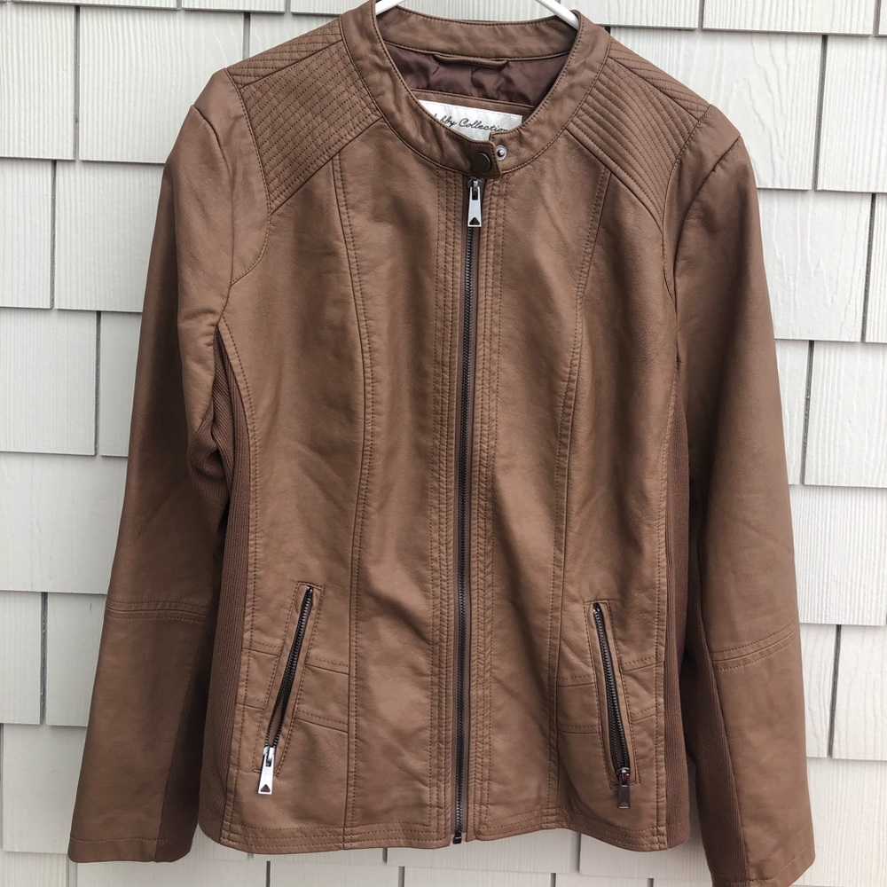 brown leather jacket
